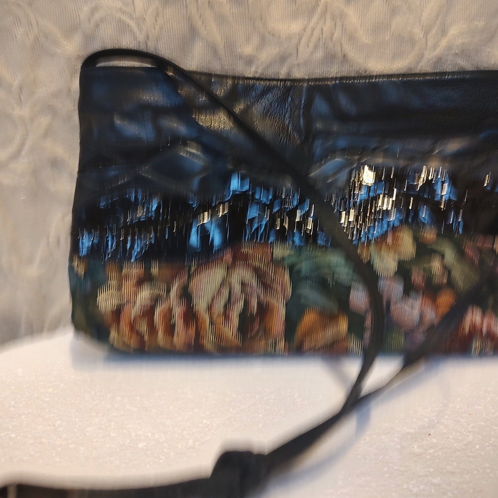 5th Avenue Elegant Floral Black and Blue Clutch